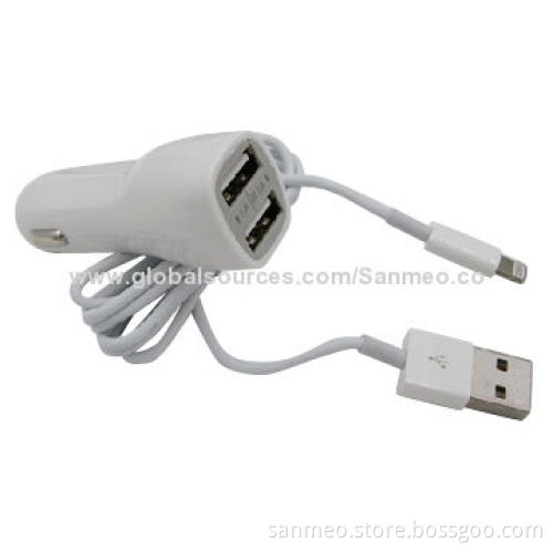 2-in-1 Car Charger for iPad Mini/iPhone 5/6, High Speed, Intelligent Charging, Stylish and UniqueNew